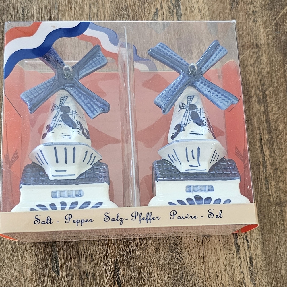 New Delft Blue and White Windmill Salt and Pepper Shakers from the Netherlands